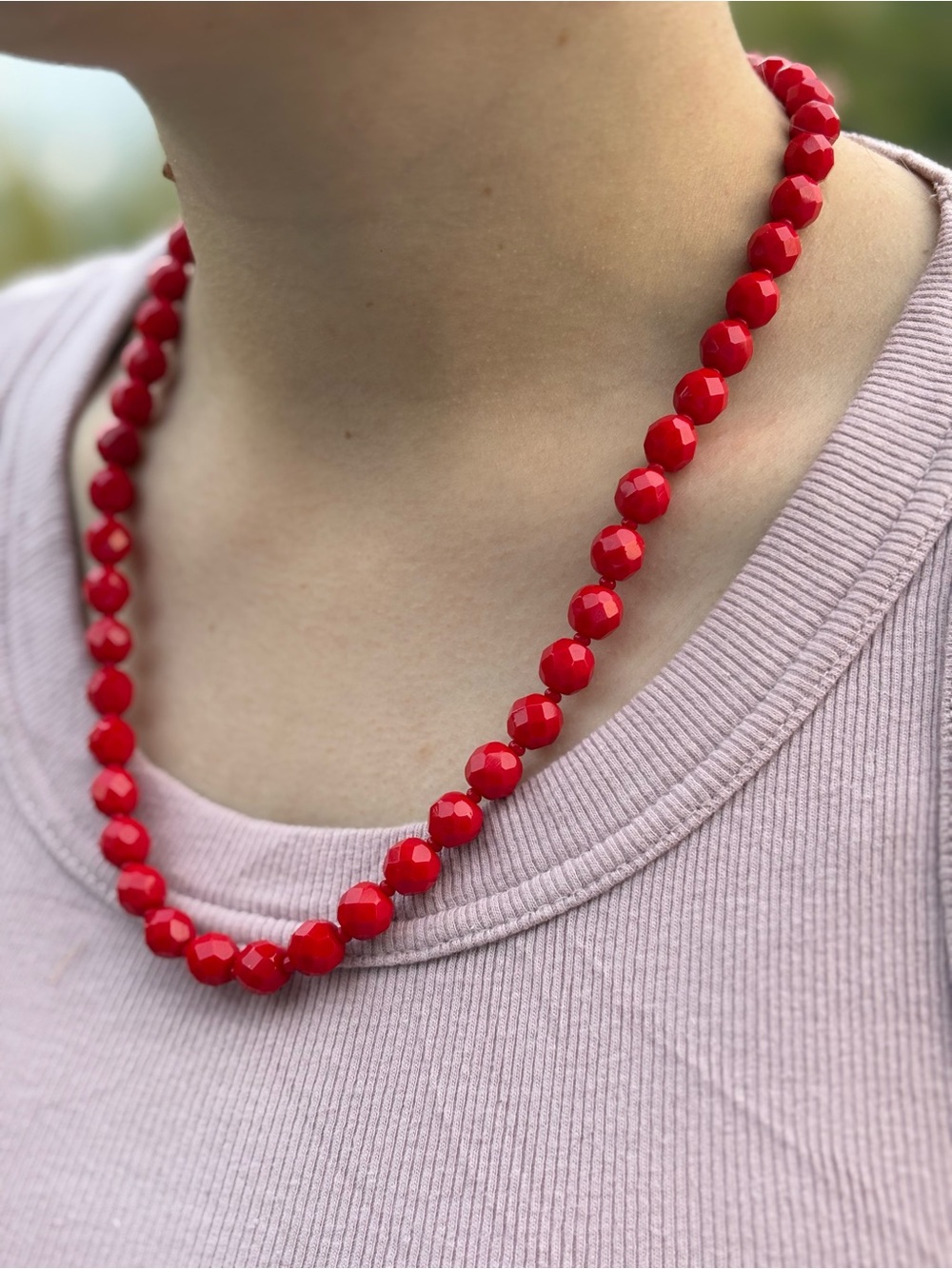 Red Cherry Glass Beaded Necklace High End